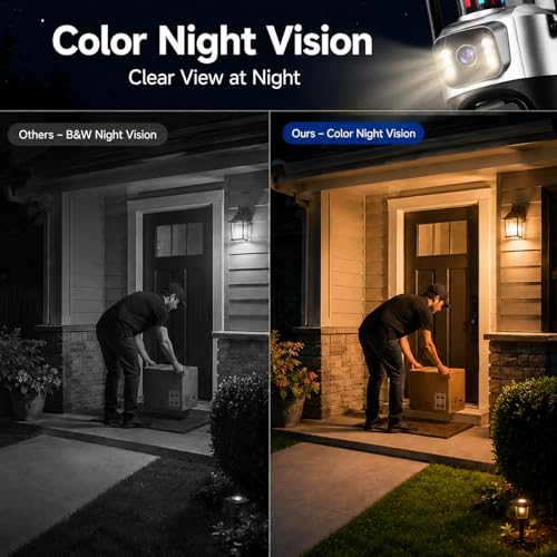 Cameras for Home Security, 6MP Dual Lens Outdoor Security Camera, 5GHz/2.4GHz WiFi, Auto Tracking, Color Night Vision, Plug-in Power, 2-Way Audio, IP66 Waterproof, SD/Cloud