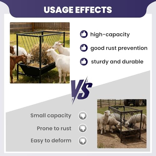 70 Gallon Livestock Hay Feeder, Metal Hay Rack with 25 Gallon Feeding Trough, Dual-Purpose Feeder for Goats, Sheep, Calves, Cows and Horses, Durable for Pasture Feeding