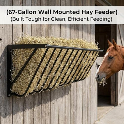 67 Gallon Wall Mounted Hay Feeder, Goat Hay Feeder for Goats Cows or Horses, Heavy Duty Wall Mount Livestock Hay Feeder for Indoor, Outdoor Use