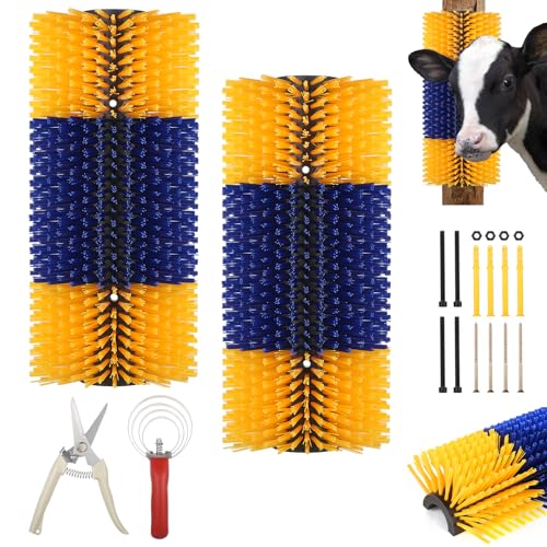 2 Pack Livestock Scratching Brushes, with Horse Comb & Trimming Shears, Large Soft Cow Scratcher, Goat Horse Scratching Post, Massage Brush for Horses, Sheep, Deer