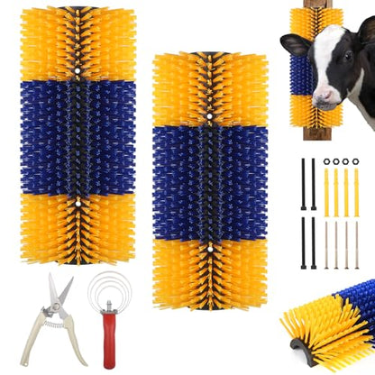 2 Pack Livestock Scratching Brushes, with Horse Comb & Trimming Shears, Large Soft Cow Scratcher, Goat Horse Scratching Post, Massage Brush for Horses, Sheep, Deer