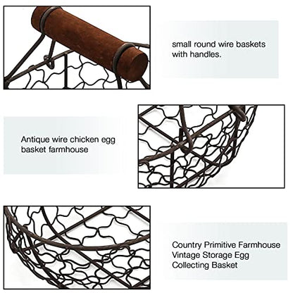 Egg Basket Egg Collecting Basket with Wood Handle Wire Egg Basket Rustic Vintage Primitives for Kitchen Living Room Rustic Egg Collecting Basket with Wood Handle Wire Egg Basket Chicken