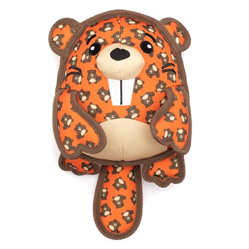 The Worthy Dog Beaver Tough Plush Dog Toy – Durable Chomp-Resistant Dog Toy with Multiple Squeakers, Reinforced Mesh Lining & Strong Stitching - Orange, Large - color: Beaver - Orange, size: Large