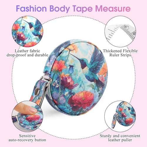 Retractable Mini Tape Measure, Auto-Retract, Premium Leather Tape Measure, Dual-Sided Ruler, Ideal for Fabric Cutting, Body Measurements, and Handicrafts (Hummingbird) - color: Hummingbird