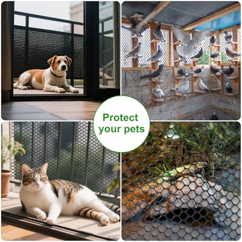 2-Pack Plastic Chicken Wire Mesh - 15.7 in x 10 ft Black, Plastic Wire Mesh Fence for Dogs, Cats & Poultry - Garden Netting & Animal Barrier, Balcony Netting for Pets - Laddatz - color: Black 2 Pack