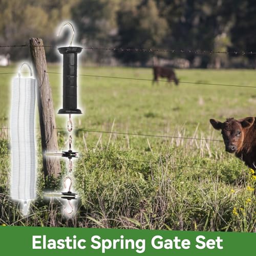 Cyrank Electric Fence Gate Kit, Electric Fence Handle Set, Spring Gate Handle Set, Plastic Electric Fence Gate Handle with Insulators with Spring Electric Fence Insulators for Wooden Post