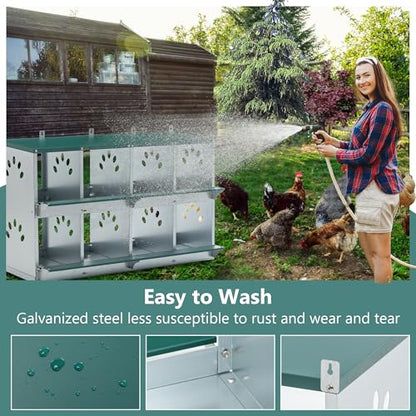 Chicken Metal Nesting Boxes, 8 Compartment Metal Nesting Box for Chicken, 8 Room Wall Mountable Nesting Boxes for Hens, Galvanized Steel Easy to Assemble - size: 42.7"L x 16.3"W x 26.4"H