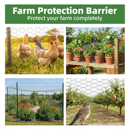 Chicken Wire for Floral Arrangements - Hexagonal Galvanized PVC Coated Poultry Wire Mesh Netting with Gloves, Wire Cutter & Zip Ties for Crafts, Poultry, Gardening Fence (15.7 x 393 lnches) - size: 15.7 x 393 lnches