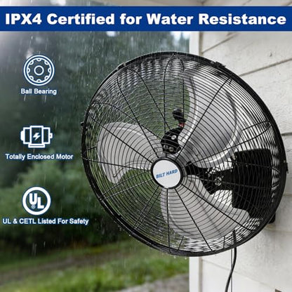BILT HARD 18 in. Wall Mounted Outdoor Fan, 4150 CFM 3-Speed Heavy Duty Industrial Outdoor Weatherproof Fan for Commercial, Patio, Garage and Gazebo - size: 18 Inch