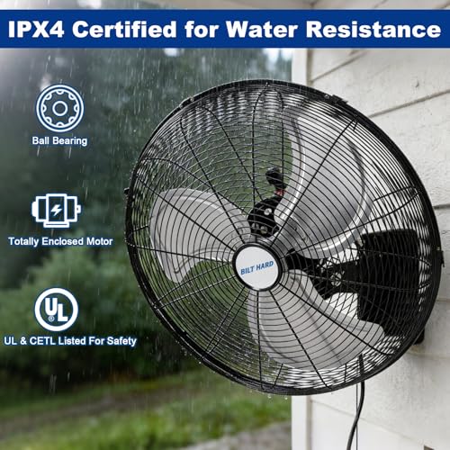 BILT HARD 18 in. Wall Mounted Outdoor Fan, 4150 CFM 3-Speed Heavy Duty Industrial Outdoor Weatherproof Fan for Commercial, Patio, Garage and Gazebo - size: 18 Inch