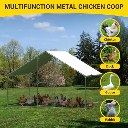 Walk in Chicken Run Cage Coop, Galvanised Steel En Poultry House Dog Pen House Cage Rabbit Hutch Pet Playpen Garden with Waterproof Cover for Backyards, Farms - size: 9.8'Wx6.5'Dx6.5'H