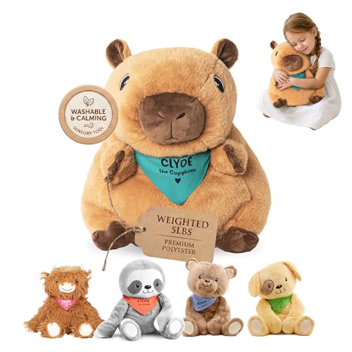 Lilly's Love Weighted Stuffed Animals for Adults & Kids — 5lb Calming Capybara Plush for Anxiety, ADHD & Sensory | Machine Washable Weighted Stuffed Animal w/Removable Insert | Clyde The Capybara - color: Capybara