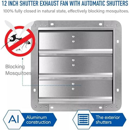12 Inch Shutter Exhaust Fan Aluminum High Speed 1620RPM 940 CFM, Replacement for iPower OEM