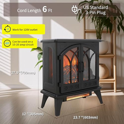 24" Electric Fireplace, Freestanding Fireplace Heater w/Realistic Flame, Remote, Timer, Adjustable Brightness, Thermostat, Overheating Protection, 1500W, Black - size: 24" (Dynamic Flames)