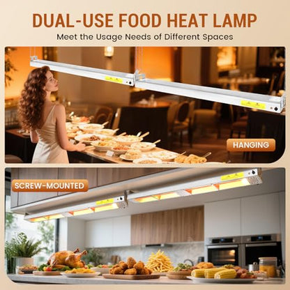 55-Inch Food Heat Lamp - 1400W Commercial Food Warmer Lamp Overhead Stainless Steel Catering Heat Lamps Electric Strip Heater for Restaurant Buffet Parties Kitchen, Silver 115V - color: Silver, size: 55 Inch