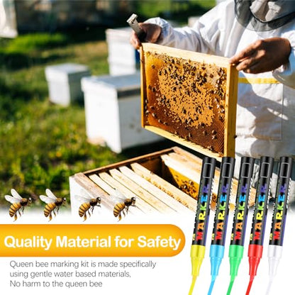 Dunzoom 5 Pcs Queen Bee Marking Pen 5 Color Bee Queen Marker Pens Water Based Paint Markers Beekeeper Marking Tools Supplies for Bees Safely