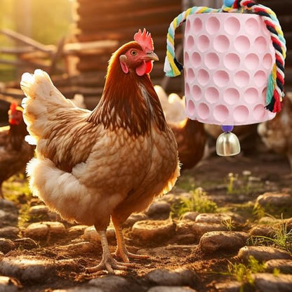 Chicken Coop Accessories, Chicken Beak Grinding Calcium Stone with Bell, Chicken Toys for Coop, Enrichment Toys for Hens, Ducks, Geese, Turkeys, Poultry - color: Pink