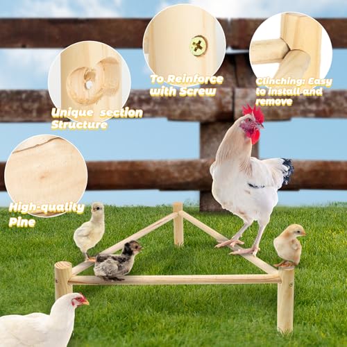 Chicken Perch for Coop & Brooder, Pine Wooden Chicken Toys & Coop Accessories for Chicken Triangular Gym Roosting Bar for Large Hens Parrots Birds, Natural Poultry Stand Chicken Nesting Support - 2P