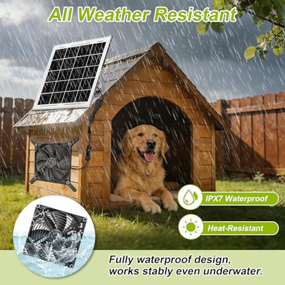 7.1" Solar Powered Exhaust Fan, 16.5 ft Cord + 25W Solar Panel Greenhouse Ventilation Fan, 3800RPM IPX7 Waterproof Solar Vent Fan for Chicken Coop, Shed, Dog House, Outdoor Intake & Exhaust