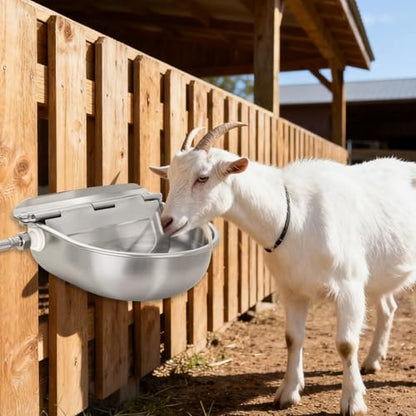 2-Pack Automatic Livestock Waterer, 304 Stainless Steel Auto Fill with Float Valve, Drainage Hole & Baffle, Without Hose, Wall/Floor Mount, for Dogs, Chickens, Horses, Goats, Pigs