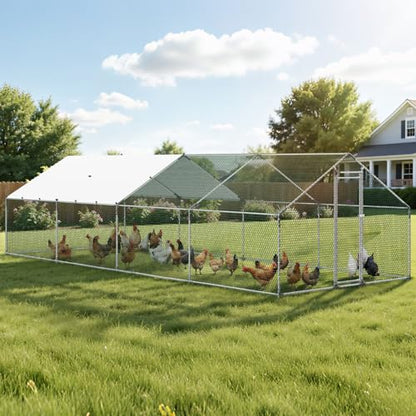 VEVOR Large Metal Chicken Coop with Run, 9.8x26.5x6.5 ft Walk-in Chicken Runs for Yard with Cover, Spire Roof Hen House with Security Lock for Outdoor and Backyard, Farm, Duck Rabbit Cage Poultry Pen - size: 314.9"L x 118.1"W x 78.7"H