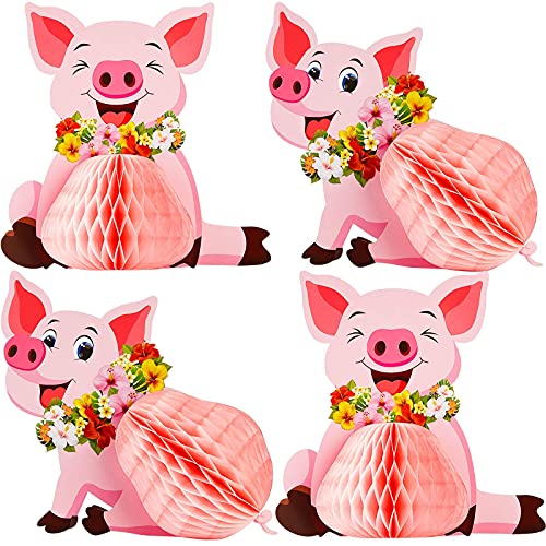 Zonon 4 Pieces Luau Pig Party Decorations Tissue Centerpieces Pink Piggy Pig Farm Animals Table Toppers for Birthday Hawaiian Luau Party Supplies