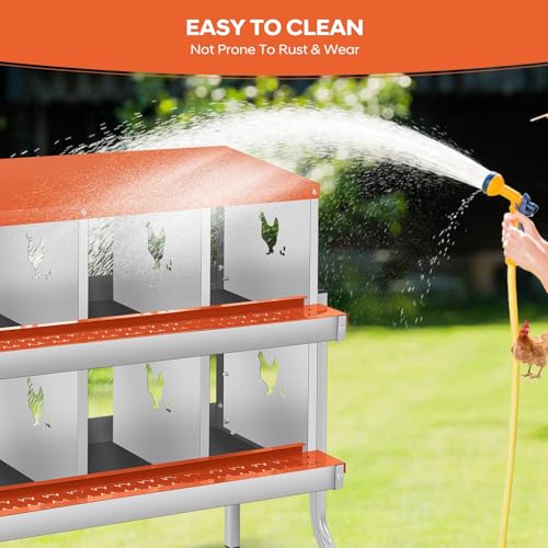 Secure Laying & Ventilation - Metal Chicken Nesting Box for Small Animals - 6 Compartments, Wall Mount, Galvanized Steel, Easy Clean & Egg Collection - Red, 84.5 x 42 x 90.3cm, 6 Compartments - color: Orange-6 Compartments with legs