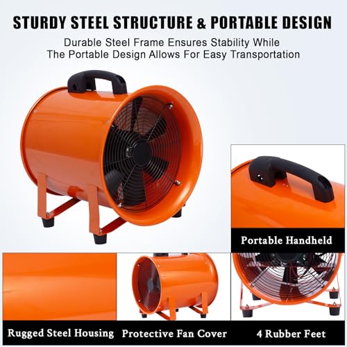 IDEALHOUSE 12 Inch Utility Blower Exhaust Fan with 32.8 ft Duct Hose, 3500 CFM High Velocity Air Mover, Heavy Duty Ventilation Fan for Workshop Garage, 3500 RPM Low Noise, Portable - size: 12 Inch Fan+32.8 FT Ducting