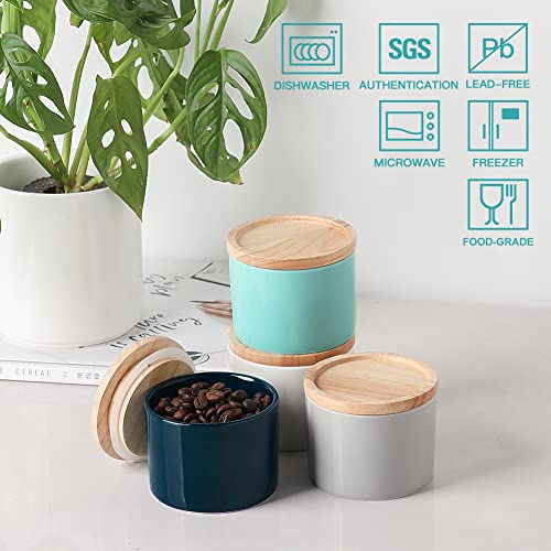 Sweejar Kitchen Canisters Ceramic Food Storage Jar, Stackable Containers with Airtight Seal Wooden Lid for Serving Ground Coffee, Tea, Sugar, Spice and More - 5 Fl Oz(Navy) - color: Navy, style: 5 Fl Oz (3.3"x2.6")