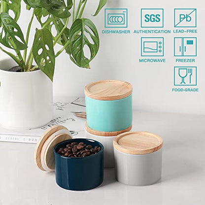 Sweejar Kitchen Canisters Ceramic Food Storage Jar, Stackable Containers with Airtight Seal Wooden Lid for Serving Ground Coffee, Tea, Sugar, Spice and More - 5 Fl Oz(Navy) - color: Navy, style: 5 Fl Oz (3.3"x2.6")