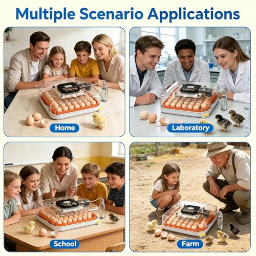 48 Egg Incubator with Auto Turner, Digital Temperature and Humidity Control, Built-in Egg Candler, External Water Refill - for Hatching Chicken, Duck, Quail, Goose Eggs