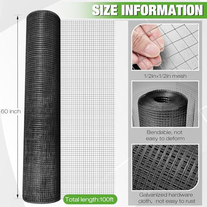 Tatuo Hardware Cloth 1/2 Inch 60in x 100ft Hot Dip Galvanized After Welded Cage Mesh Rolls 21 Gauge Metal Chicken Wire Roll Wire Fencing Poultry Netting for Raised Garden Rodent Animals - color: Black, size: 60in X 100ft
