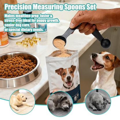 AIERSA Pet Food Scoop & Measuring Cup for Dogs & Cats, Stainless Steel Dog Scoop1 ¾ / ½ / ¼ Cup with Multi-Unit Markings for Precision Feeding, Easy-Clean Metal Food Storage
