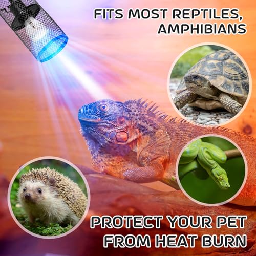 VIHOSE 1 Pcs Reptile Heat Lamp Guard with 150W Ceramic Heat Emitter Basking Anti Scald Heating Lamp Holder Mesh Cage Reptile Protection Lampshades for Lizard Snake Chick, Bulb Not Included (Black) - color: Black