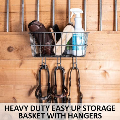 EASY-UP Pro Series Stall Basket & Tack Rack | Convenient Organizational Solution for Equestrian Equipment | Ideal for Show & Home, Holds Essential Horse Items