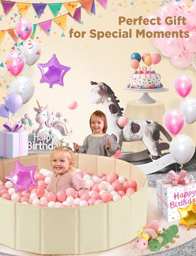 Hikiddy Large Ball Pit for Toddlers - 44 in Baby Ball Pit with Pop-Up Playmat, Foldable Kids Ball Pool, Dog Play Pit, Indoor and Outdoor Use, Hold Over 1000 Balls, Balls Not Include (Beige) - color: Beige
