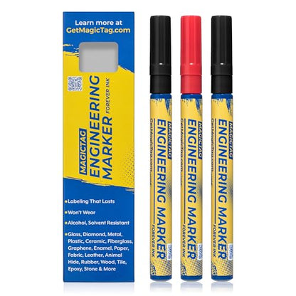 ALCOHOL & CHEMICAL RESISTANT, UV-Proof, Fine Point (3 Pack) | Universal Lab, Industrial, Professional Labeling on Glass, Plastic, Metal & Wet Surfaces