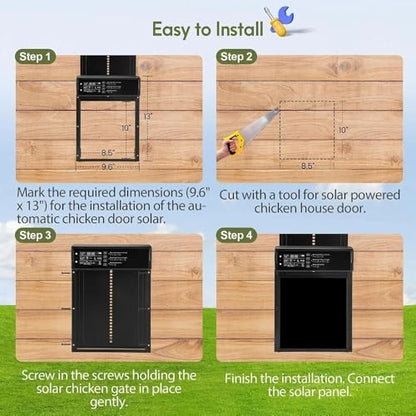 BeyondFeed™ Solar Automatic Chicken Coop Door with LCD Screen – 4 Control Modes (Light Sensor/Timer/Remote/Button), AI Anti-Pinch, Waterproof, Easy Install