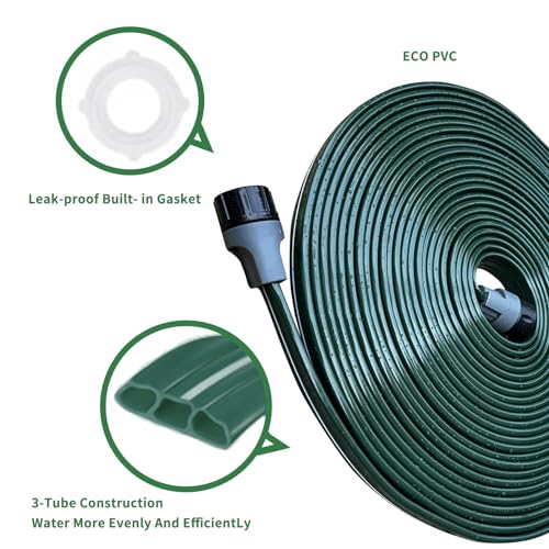 Watoo 2026 Sprinkler Hose & Soaker Hose for Yard - 100 FT Reinforced Flat Garden Hose with Holes, Heavy Duty No-Kink Lawn Irrigation Hose (Includes Stakes, High Pressure Spray) - size: 100FT(50FT*2)