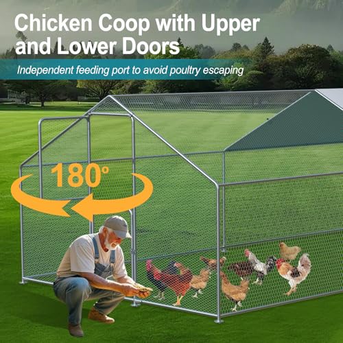 Airynee Large Chicken Coop, Chicken Coops for 30 Chickens, Chicken Runs for Yard with Water Poof & UV Resistance Cover, Spire Roof Chicken Coop Run with Double Lockable Doors for Outdoor Backyard - size: 236.4"L x 117.6"W x 79.2"H