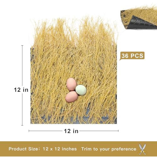 36 Pack Nesting Pads 12" × 12", Chicken Nesting Pads for Coop, Washable Artificial Straw Nesting Box for Laying Eggs for Hen Small Pets(Yellow)