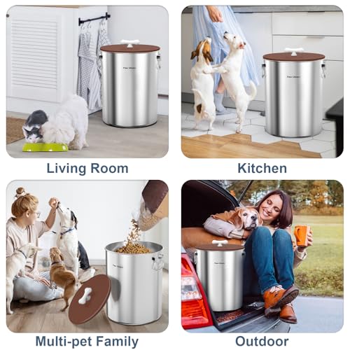 Paw Libero 2PK 25 Lbs Stainless Steel Dog Food Storage Container with Airtight Lid & Ceramic Bone Handle, Large Metal Dog Food Bin for Dogs & Cats, Keep Fresh, Easy to Clean - size: 25 lbs - 2pk