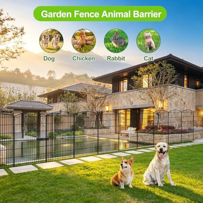 INJOPEXI Decorative Garden Fence 6 Panels 13ft (L)×42in (H) Animal Barrier Fences with 5 Panels + 1 Gate, No Dig Garden Fencing Rustproof Metal Wire Temporary Rabbit Dog Fence for Patio Outdoor Yard - size: 6 Panels 13ft(L)-42"(H) - With Gate
