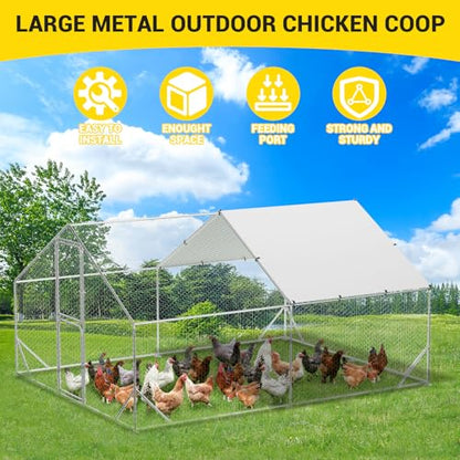 CuisinSmart Large Metal Chicken Coop, Walk in Chicken Runs with Cover for Yard, Large Chicken Coop with Double Door and Strengthen Support for Outdoor Farm Yard (13.1'L x 9.8'W x 6.6'H) - size: 118.1"L x 153.8"W x 78.4"H