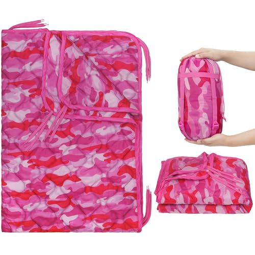 Mirzoyan Woobie Blanket, Military Poncho Liner Camo Insulated Camping Woobie Blanket for Outdoor Hiking (Pink with Zipper) - color: Pink With Zipper
