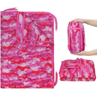 Mirzoyan Woobie Blanket, Military Poncho Liner Camo Insulated Camping Woobie Blanket for Outdoor Hiking (Pink with Zipper) - color: Pink With Zipper