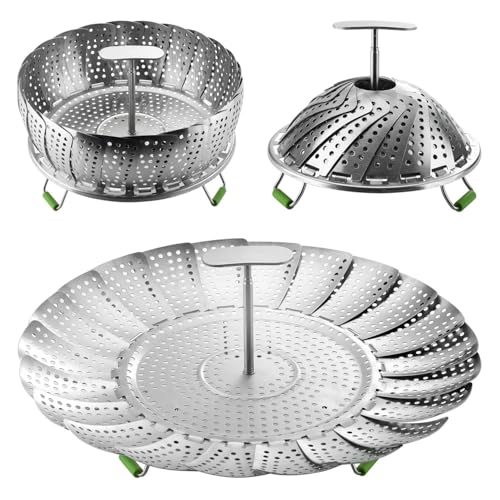 Flexzion Vegetable Steamer Basket for Pot - Stainless Steel Steaming Basket for Veggie, Fish, Meats, Eggs - Extendable Expandable Foldable Steam Basket w/Handle for Various Pot Size, 7 to 11 Inch