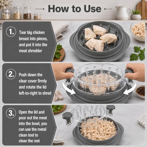 Premium Large Chicken Shredder Tool with Suction Base 2026 – Twist Meat Shredder with Ergonomic Handle & Anti-Slip Grip – Transparent Lid for Easy Shredding Chicken & Beef (Light Grey) - color: Light-Grey