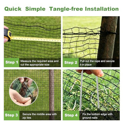 Deer Fence Netting, 4x50ft Heavy Duty Plastic Mesh Deer Fencing, 55GSM Garden Fence Animal Barrier, Bird Netting for Garden Protection, Reinforced Edge Temporary Fence for Tree Vegetable Raised Bed - size: 4x50FT