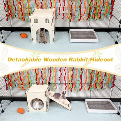 BWOGUE Extra Large Wooden Bunny Castle Hideout Split Balcony for Indoor Bunnies, Multistory Climbing Tower Hideout with Stairs, Ventilated Sturdy House for Rabbits Guinea Pigs and Chinchillas - style: 2 House and 1 Ladder